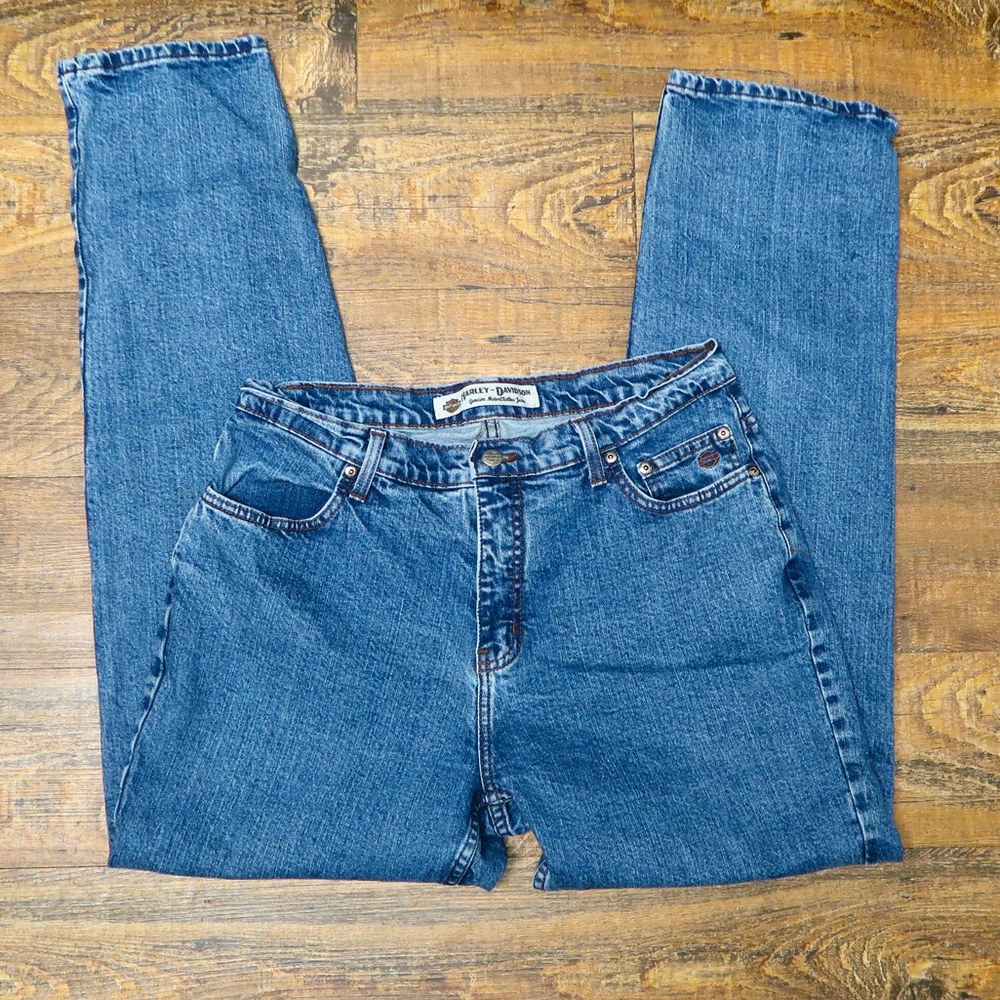 Harley Davidson Denim Straight Leg Jeans Size 14 Boyfriend Vintage Style